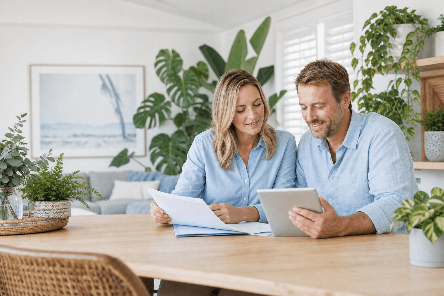 Australian couple reviewing their investment plans at home
